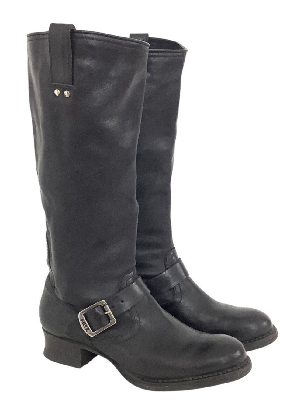 Frye Moto-Style Slouchy Boots Black Leather Size 7.5